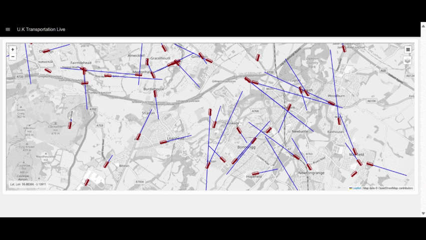 Image displaying live locations of UK public transport on the dashboard "Image displaying live locations of UK public transport on the dashboard"